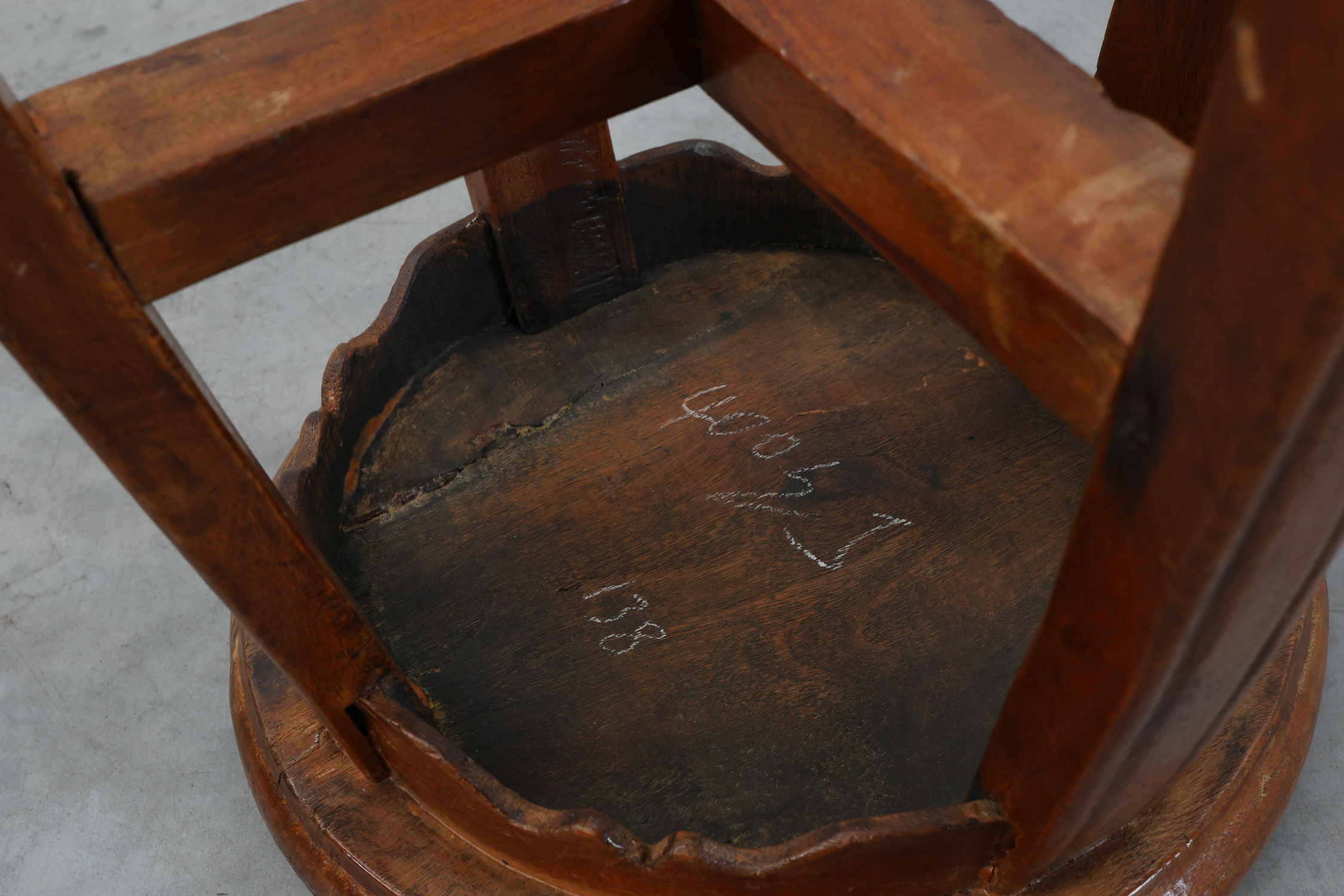 French Antique round stool in oak with nice patina, ca. 1850thumbnail